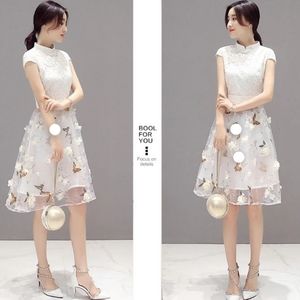 NEW Mandarin Collar Flower Applique Organza Dress
